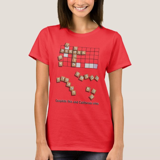 Gavin Newsom Scrabble zurückrufen T-Shirt (Vorderseite)