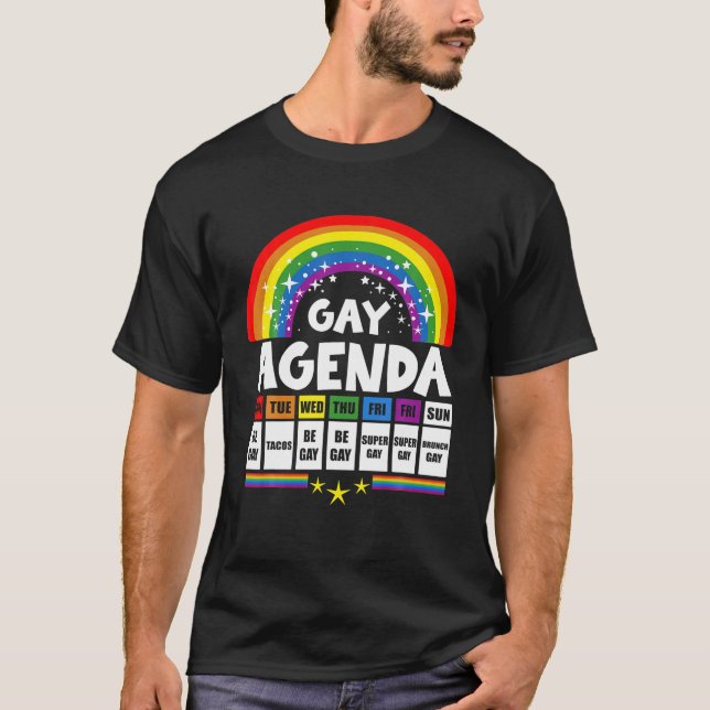 Gay Agenda Funny Que Pride Geschenk Lesbian Bi T-Shirt (Vorderseite)