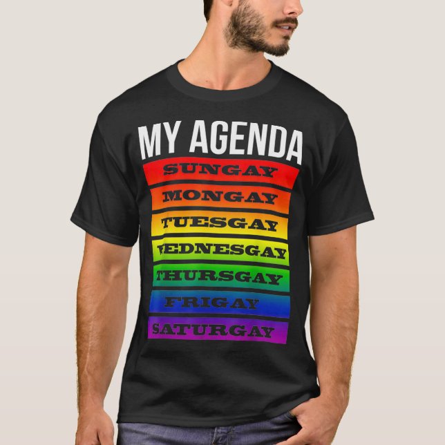Gay Agenda Pride Rainbow Flag LGBTQ Funny LGBT All T-Shirt (Vorderseite)