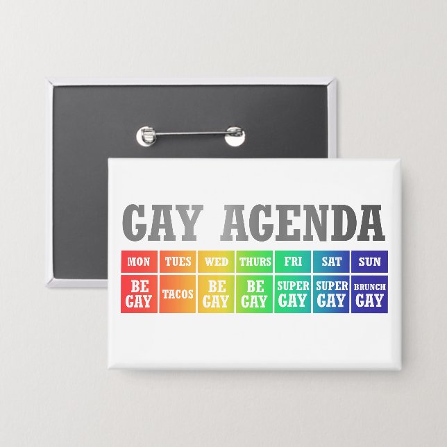 Gay Agenda | Rainbow Ombre Funny Gay Pride Button (Vorderseite/Rückseite)