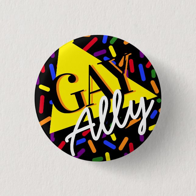 Gay Ally Rainbow Sprinkles 90s Memphis Style Button (Vorderseite)