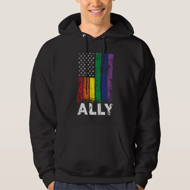 Gay Ally USA Patriotic Rainbow Flag Gay Pride 4th  Hoodie (Vorderseite)