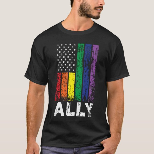 Gay Ally USA Patriotic Rainbow Flag Gay Pride 4th  T-Shirt (Vorderseite)