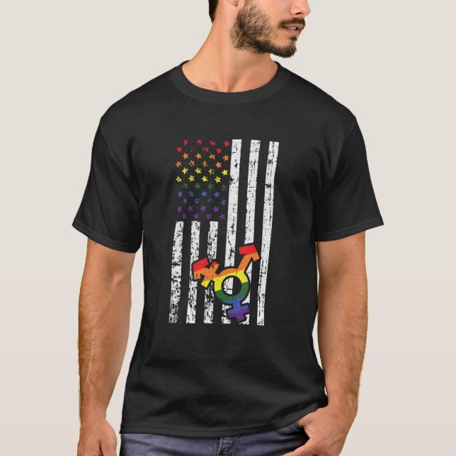 Gay American Flag Regenbogen Pride Proud LGBTQ All T-Shirt (Vorderseite)