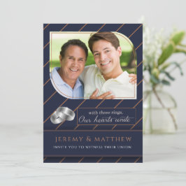 Gay and Lesbian Blue Pinstripe Foto Wedding Einladung