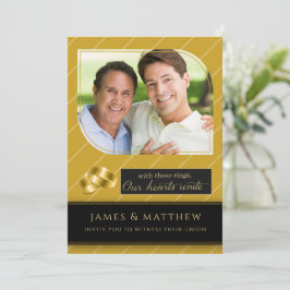 Gay and Lesbian Gold Pinstripe Foto Hochzeit Einladung