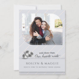 Gay and Lesbian Silver Pinstripe Foto Wedding Einladung