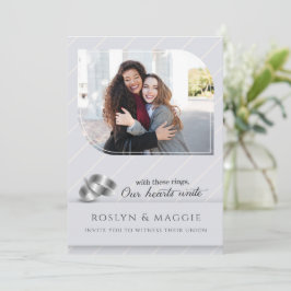 Gay and Lesbian Silver Pinstripe Foto Wedding Einladung