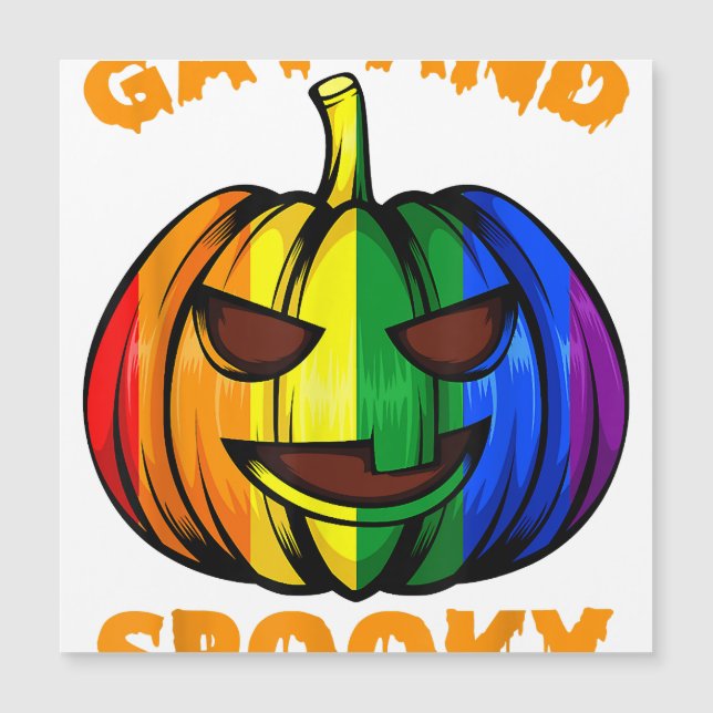 Gay and Spooky Halloween Rainbow Pumpkin LGBTQ+ Ga Magnetkarte (Vorderseite)