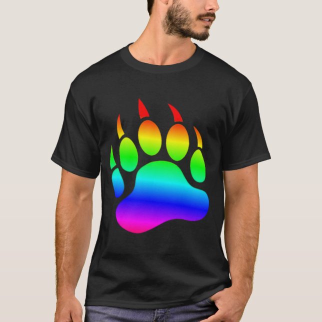 GAY BEAR Gradient Bear Paw Rainbow Flag T-Shirt (Vorderseite)