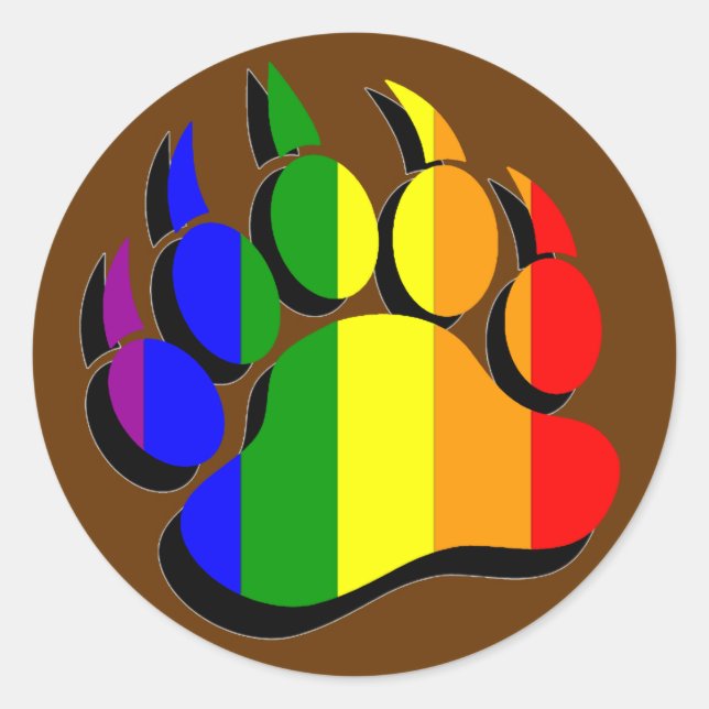 Gay Bear Paw Rainbow Flag mit schwarzem Schatten Runder Aufkleber (Vorderseite)