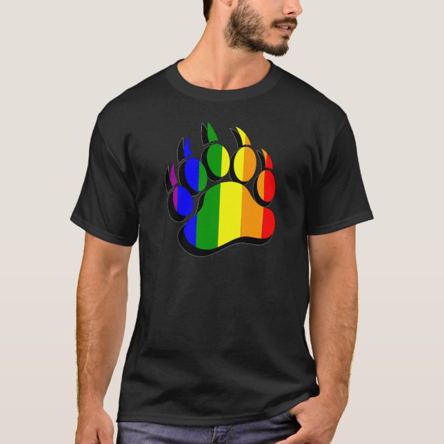 Gay Bear Paw Regenbogenflagge T-Shirt (Vorderseite)