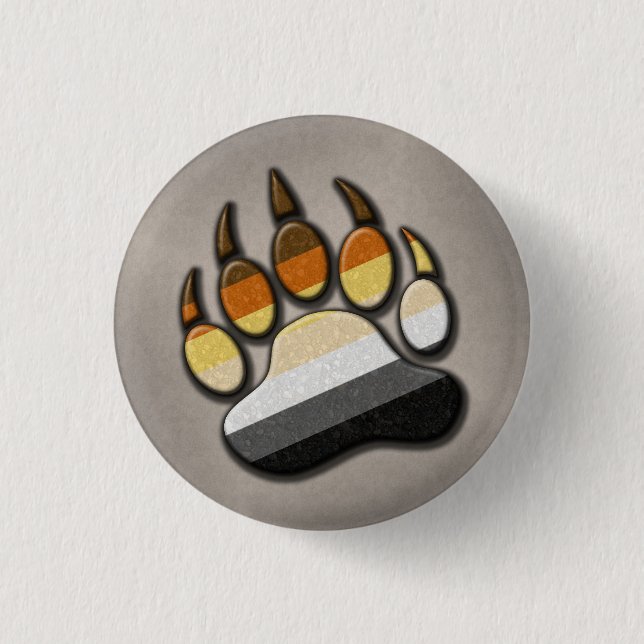 Gay Bear Pride Flag farbiges Paw Symbol Button (Vorderseite)