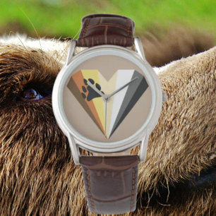 Gay Bear Pride Herz Braun Lederarmbanduhr Armbanduhr