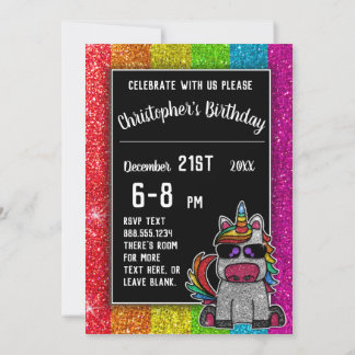 Gay Birthday Party Rainbow Glitzer Unicorn LGBT+ Einladung
