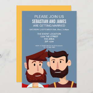 Gay Cartoon Grooms mit verheirateten Bärten Einladung