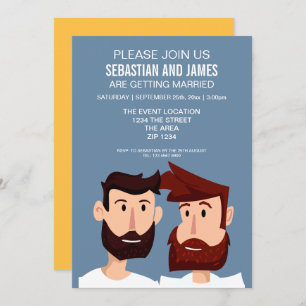 Gay Cartoon Grooms mit verheirateten Bärten Einladung