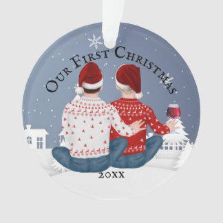 Gay caucasian Mr. and Mr. Ehepaar FOTO Winter Ornament
