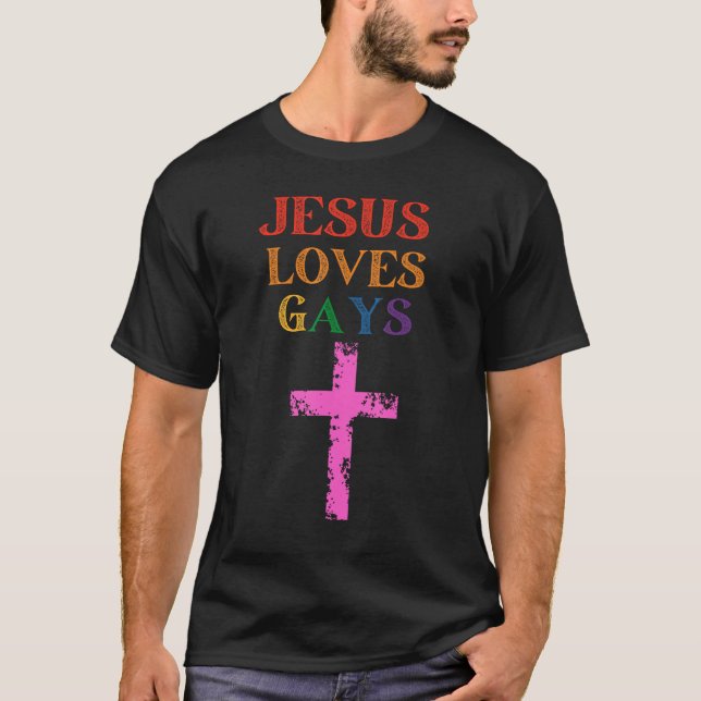 Gay Christian Pride Month LGBT Pride Jesus Love Ga T-Shirt (Vorderseite)
