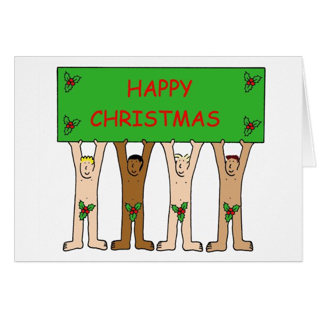 Gay Christmas Cartoon Men Wear Holly (Vorderseite (Horizontal))