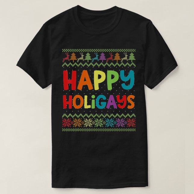 Gay Christmas Funny LGB Happy Holigays Rainbow Par T-Shirt (Design vorne)
