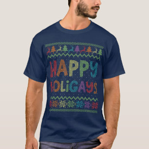 Gay Christmas Funny LGB Happy Holigays Rainbow T-Shirt