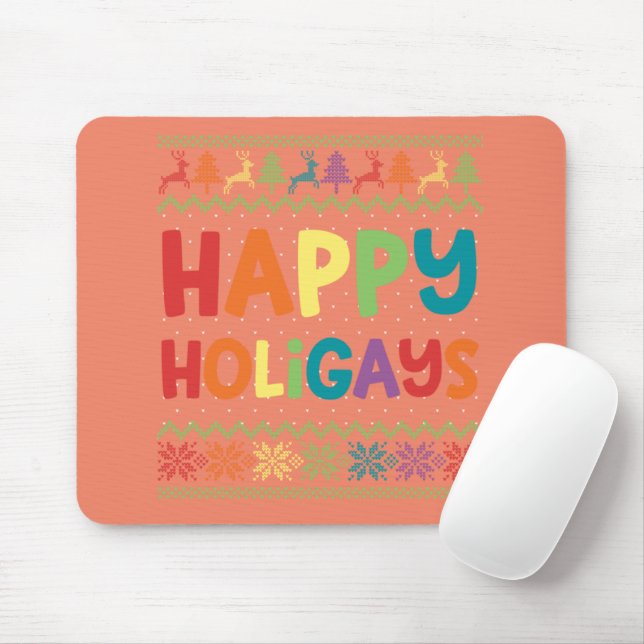 Gay Christmas Funny LGBT Happy Holigays Rainbow Mousepad (Mit Mouse)