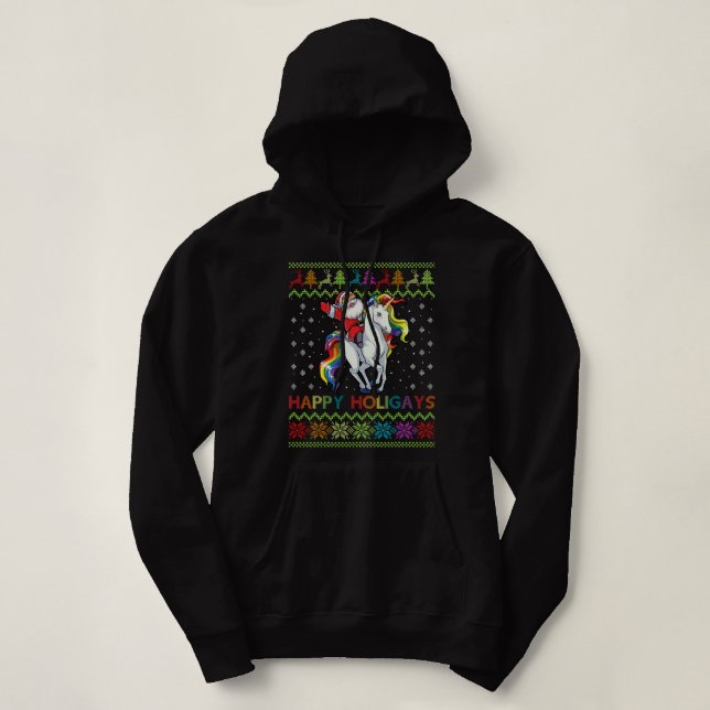 Gay Christmas Pajamas Santa Riding Unicorn Happy H Hoodie (Design vorne)