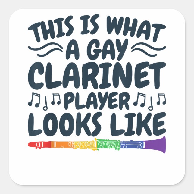 Gay Clarinet Player LGBTQ Rainbow Instrument Quadratischer Aufkleber (Vorderseite)