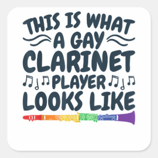 Gay Clarinet Player LGBTQ Rainbow Instrument Quadratischer Aufkleber
