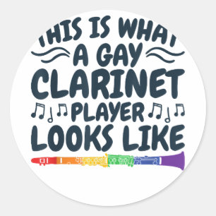 Gay Clarinet Player LGBTQ Rainbow Instrument Runder Aufkleber