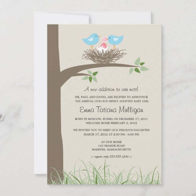 Gay Couple Adoption Ankündigung Baby Bird's Nest (Vorderseite)