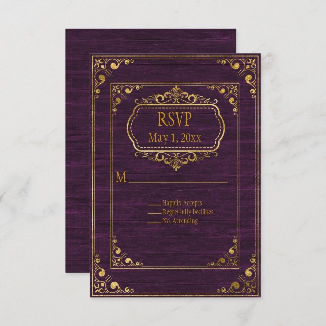 Gay Couple Brown Barnwood and Gold Frames Wedding RSVP Karte (Vorne/Hinten)