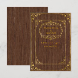 Gay Couple Brown Barnwood and Gold Frames Wedding Save The Date