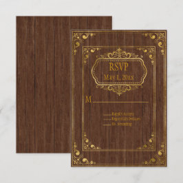 Gay Couple Brown Barnwood and Gold Wedding RSVP Karte