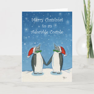 Gay Couple Christmas Niedliche Pinguine Snowflakes Karte