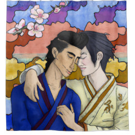 Gay Couple im Stil der japanischen Kunst Ukiyo-e Duschvorhang