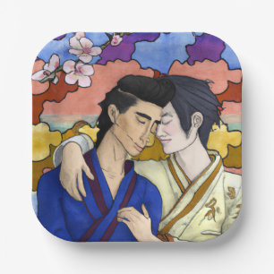 Gay Couple im Stil der japanischen Kunst Ukiyo-e Pappteller