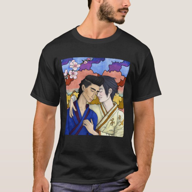 Gay Couple im Stil der japanischen Kunst Ukiyo-e T-Shirt (Vorderseite)