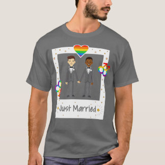 Gay Couple Just Married Rainbow LGB Wedding T-Shirt