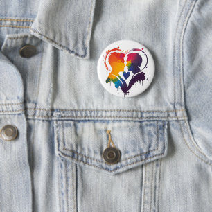 Gay Couple Rainbow Heart Button