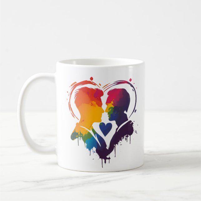 Gay Couple Rainbow Heart Kaffeetasse (Links)