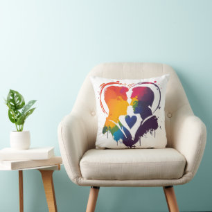 Gay Couple Rainbow Heart Kissen