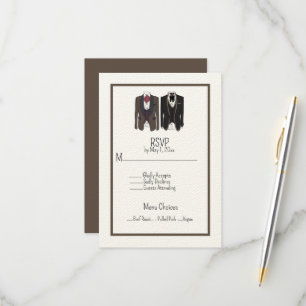 Gay Couple Tuxedos Wedding RSVP Karte