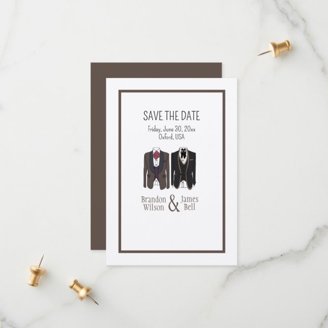 Gay Couple Tuxedos Wedding Save the Date (Vorderseite/Rückseite Beispiel)