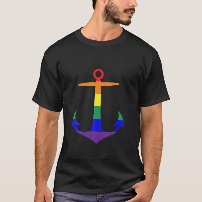 Gay Cruise Rainbow Anchor LGBTQ T Shirt (Vorderseite)