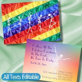 Gay Dance Party Dancing Skeletts Regenbogenflagge  Einladung