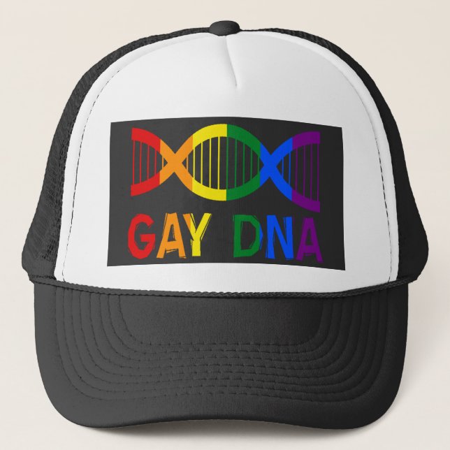 GAY DNA LGBTQ+ Rainbow Pride Truckerkappe (Vorderseite)