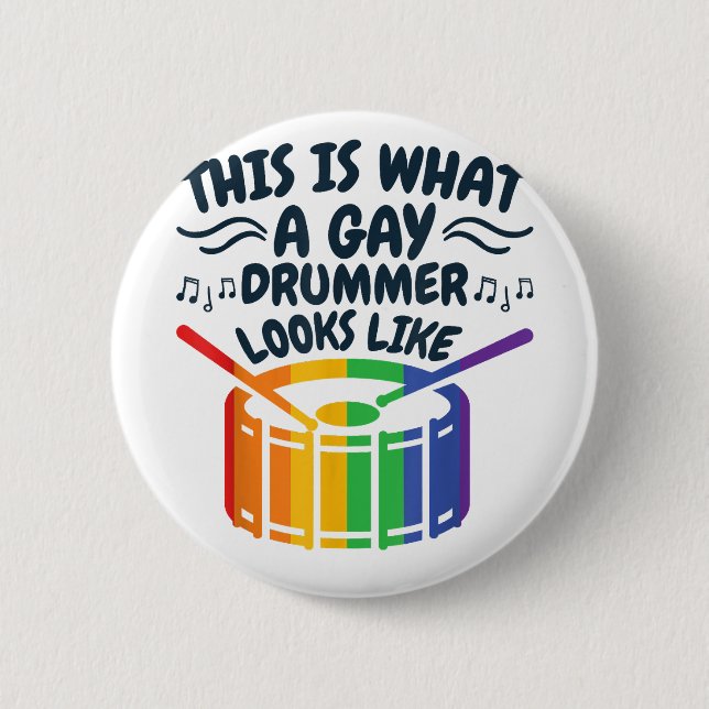 Gay Drummer Gay Pride Monat LGBTQ Regenbogen Button (Vorderseite)