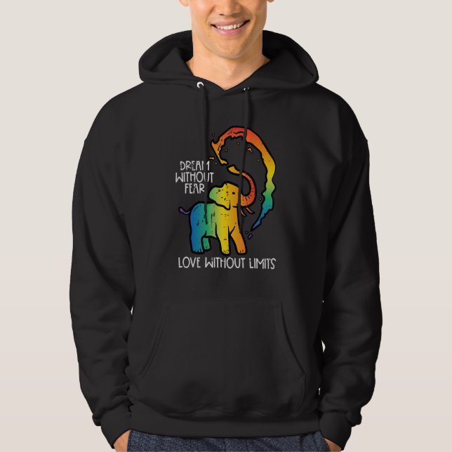 Gay Elephant Dream Without Fear Rainbow Pride Lgbt Hoodie (Vorderseite)